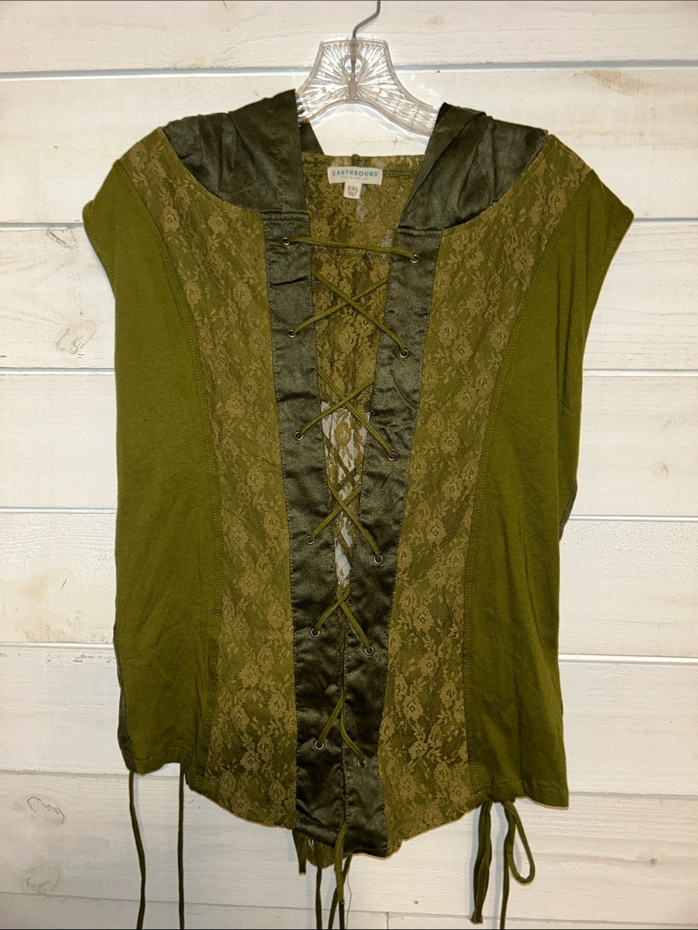 EARTHBOUND Olive Green Lace-Up Hooded Tunic